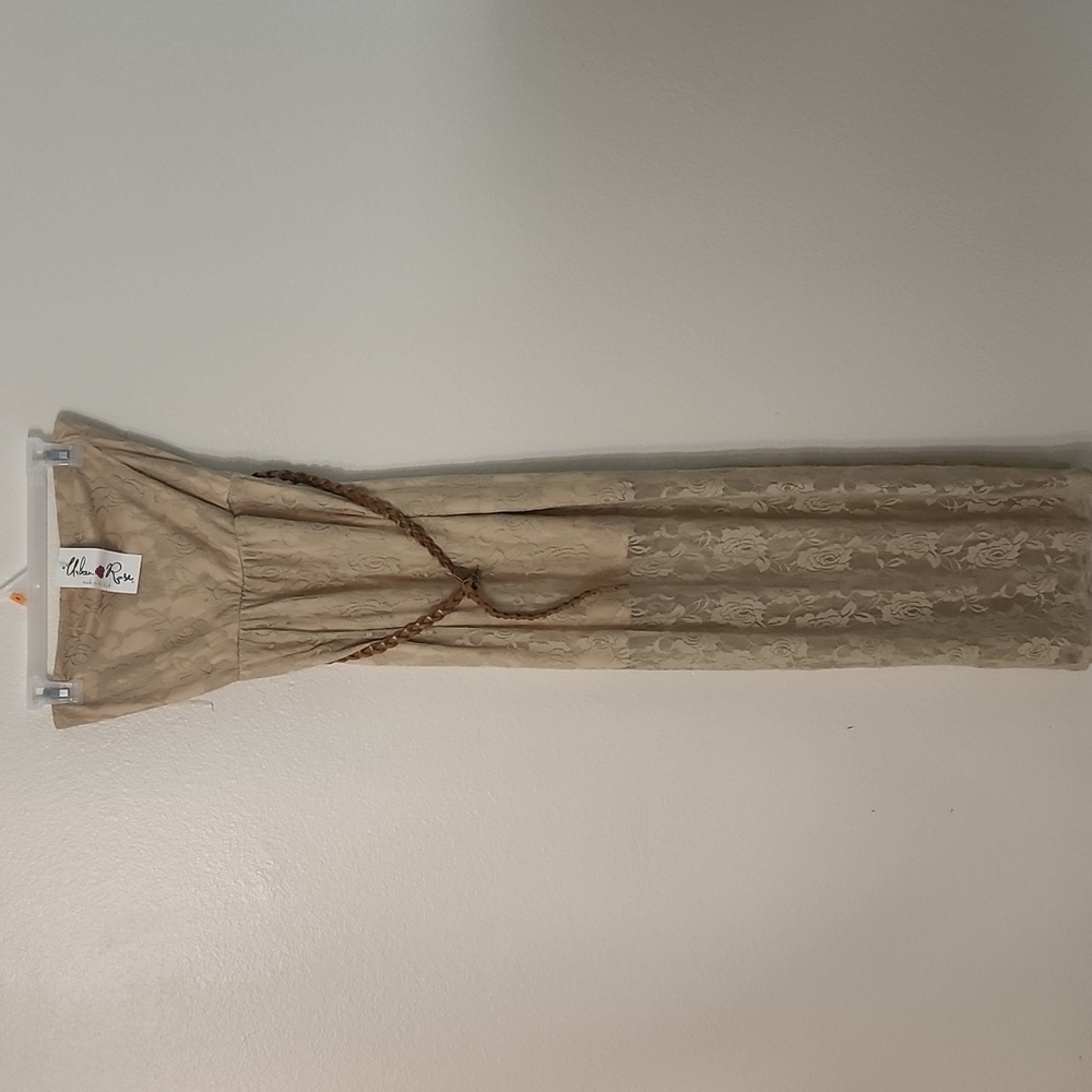 Urban Rose Long Tan Lace Halyer Dress Size M NWT